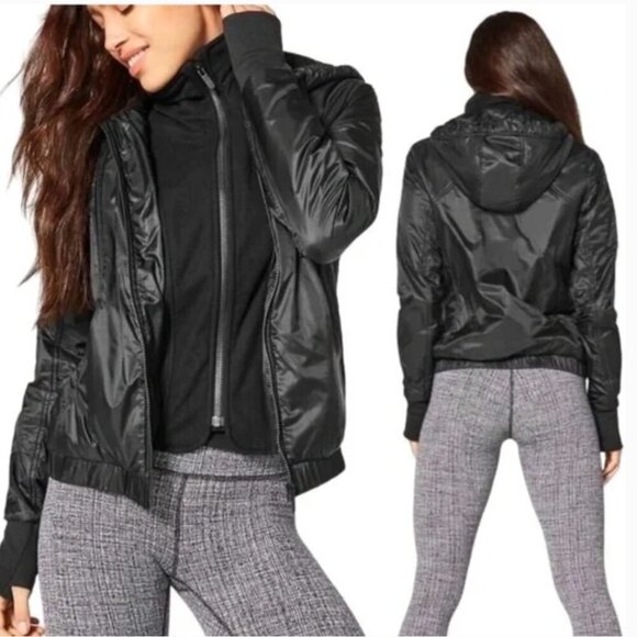 Lululemon Black Jacket Glyde Insulated Water Resistant Scuba Hoodie Size 10 - Picture 1 of 8